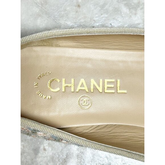 Chanel Interlocking CC Logo Multicolor Pastel Tweed Ballet Flats - Sz EU40 (9.5) - Picture 4 of 8